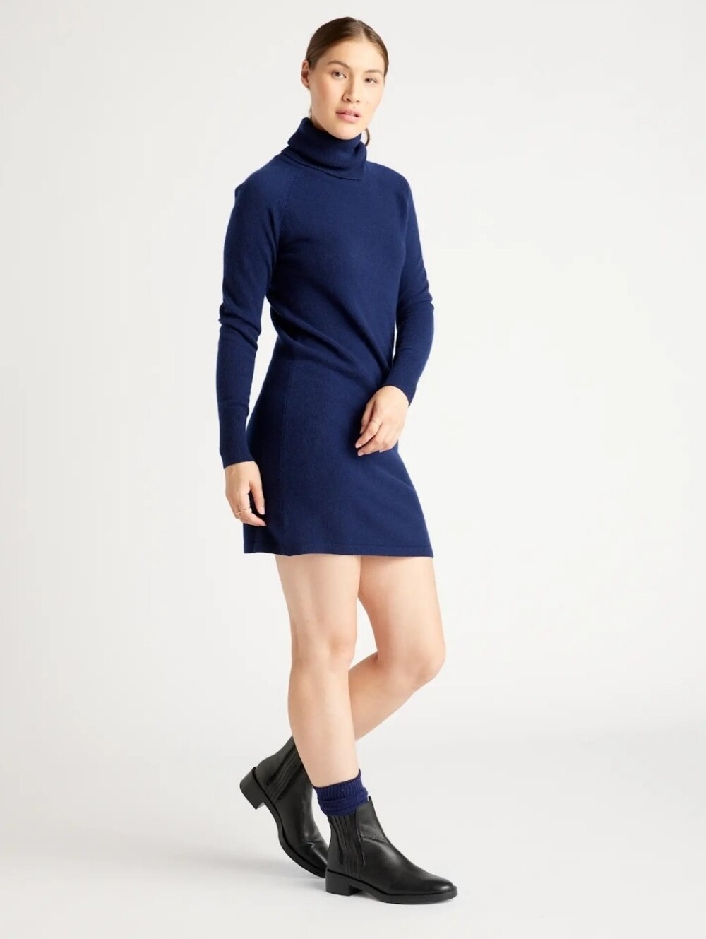 NWT! Quince Mongolian 100% Cashmere Blue Turtleneck Sweater Dress! Sz. S (A7)